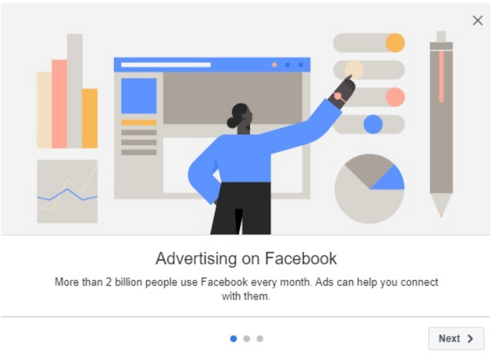 abstract image showing a woman setting up facebook ads