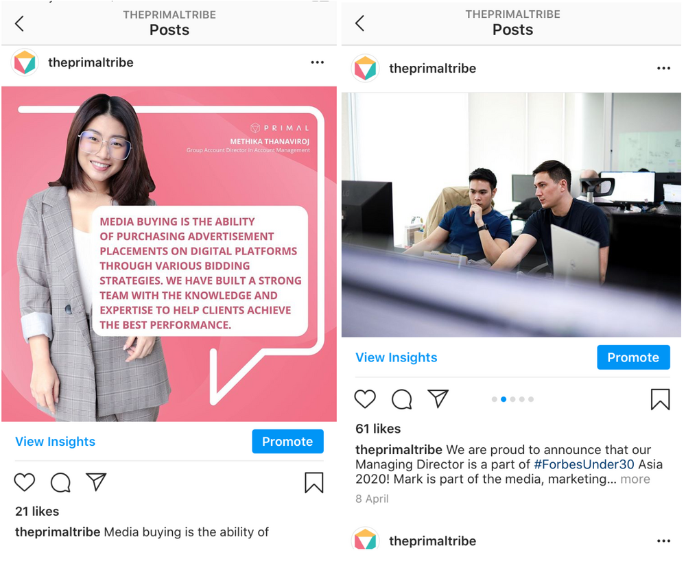 an example of 2 different instagram adverts